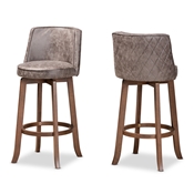 Baxton Studio Adams Modern Transitional Distressed Grey Fabric Upholstered and Walnut Brown Finished Wood 2-Piece Bar Stool Set